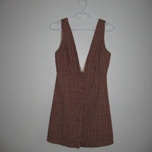 Elegant Burgundy Checkered Dress